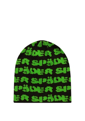 SP5DER Fuzzy Logo Skully beanie hat - Black