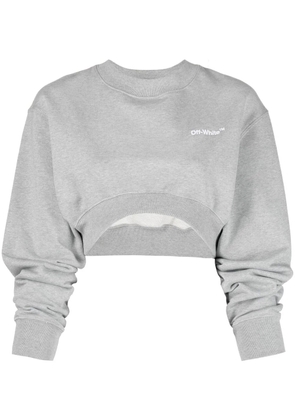 Off-White Helvetic cropped crew neck sweatshirt - 0801 MELANGE GREY WHITE