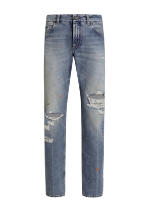 Dolce & Gabbana ripped logo-plaque jeans - Blue