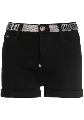 Philipp Plein logo-embellished denim shorts - Black