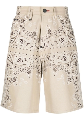 Philipp Plein bandana-print denim shorts - Neutrals