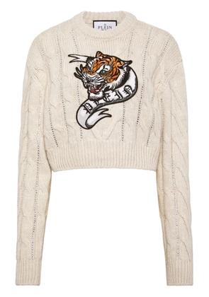 Philipp Plein Tattoo cropped wool jumper - Neutrals