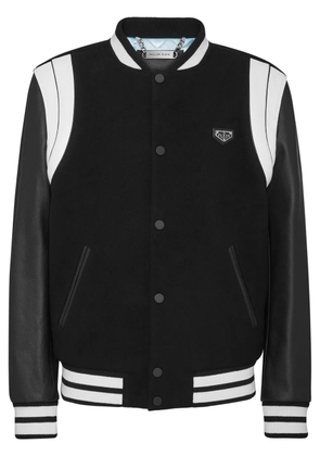 Philipp Plein leather sleeves bomber jacket - Black
