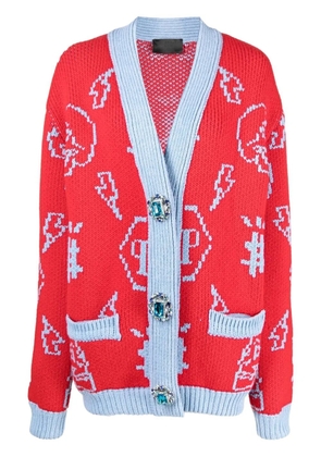 Philipp Plein jacquard logo cardigan - Red