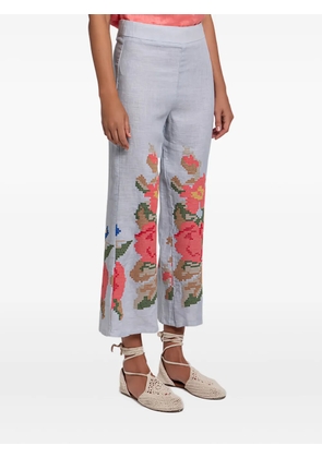 GREEK ARCHAIC KORI floral-embroidered trousers - Grey