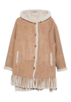 Liska hooded fringed shearling coat - Neutrals