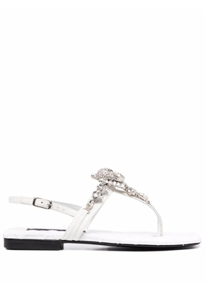 Philipp Plein crystal-skull flat sandals - White