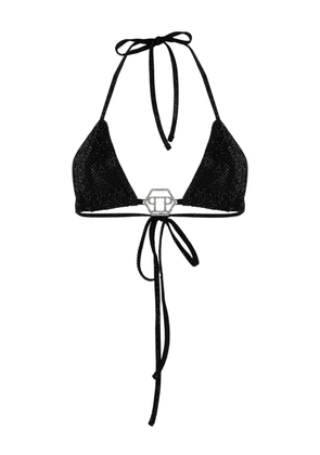 Philipp Plein embellished-logo bikini top - Black