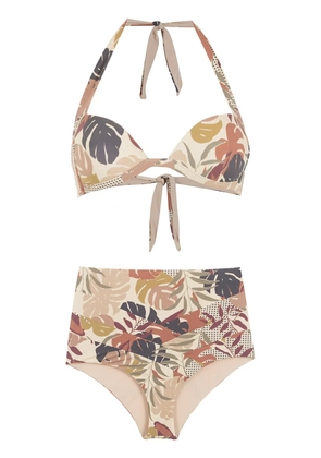 Amir Slama palm leaf print high-rise bikini - Neutrals