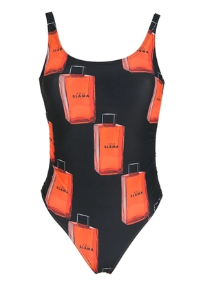 Amir Slama graphic logo-print swimsuit - Black