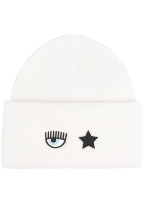 Chiara Ferragni eye-motif ribbed beanie - White