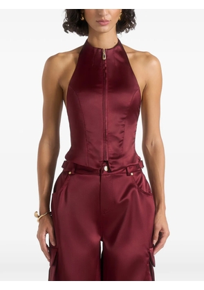 Manière De Voir Claudette halterneck backless satin wine red top