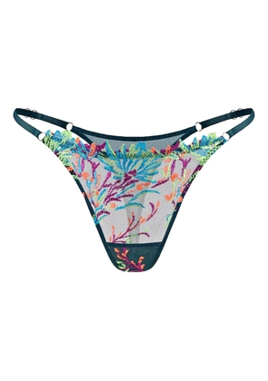 Zhilyova floral embroidered g-string - Green
