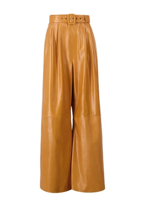PAULA belted-waist leather palazzo pants - Brown