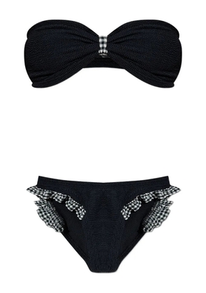 Hunza G Jean gingham-ruffle crinkle bikini - Black