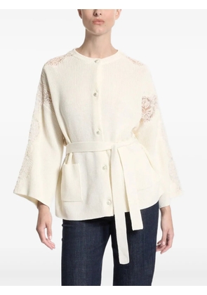 Elie Saab lace-paneled belted jacket - Neutrals
