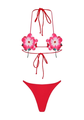 Amir Slama flower-embellished triangle bikini - Red