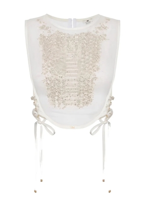 Elisabetta Franchi crystal snake organza top - White