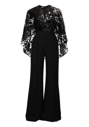 Elie Saab cape-detail embroidered jumpsuit - Black