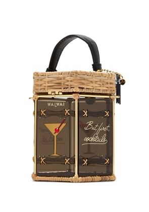 Waiwai Rio rattan-paneled cocktail bucket bag - Brown