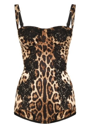 Dolce & Gabbana leopard-print silk balconette bodysuit - Brown