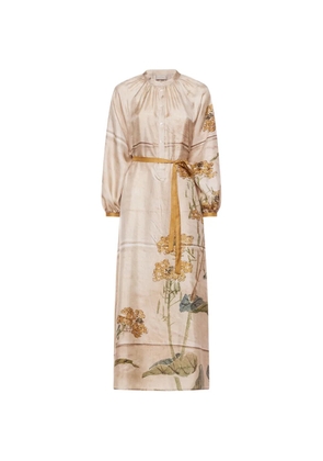 Pierre-Louis Mascia Aloe floral gathered-detail midi shirt dress - Neutrals