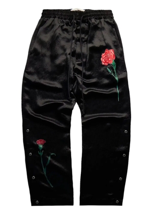 Song For The Mute floral-appliqué satin track pants - Black