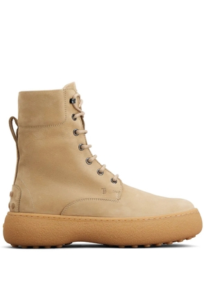 Tod's lace-up leather combat boots - Neutrals