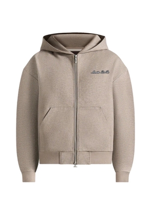 Manière De Voir Zia logo-embroidery dual-zip relaxed-fit taupe sweatshirt - Brown