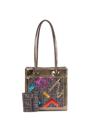 Fendi Pre-Owned small Zucca metallic tote bag - Gold
