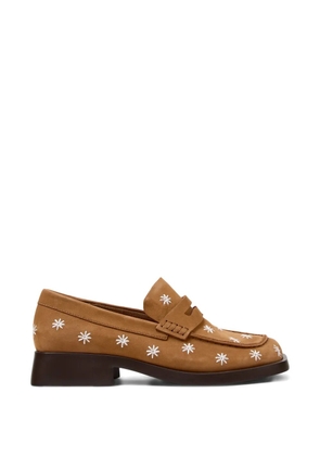 Camper Dana floral-embroidered leather loafers - Neutrals
