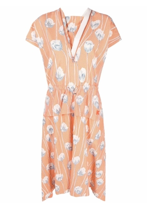 Kenzo graphic-floral print gingham midi dress - Orange