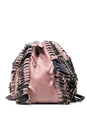 Prada Pre-Owned 2000-2025 Craquele Leather Embellished Fringe bucket bag - Pink