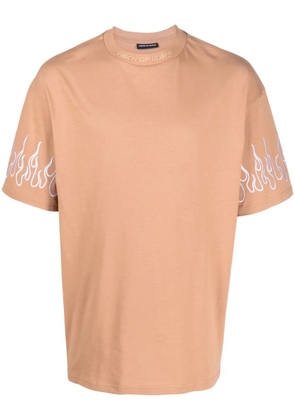 Vision Of Super flame-embroidered cotton T-shirt - Brown