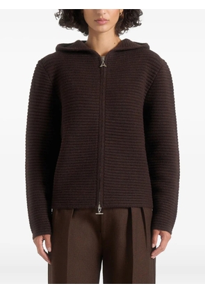 Manière De Voir Eden zip-fastening ribbed-knit hoodie - Brown