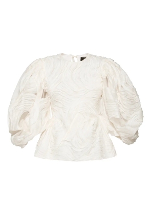 ANOUKI puff-sleeve embroidered shorts set - Neutrals