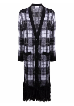 RED Valentino fringed check-print cardigan - Black