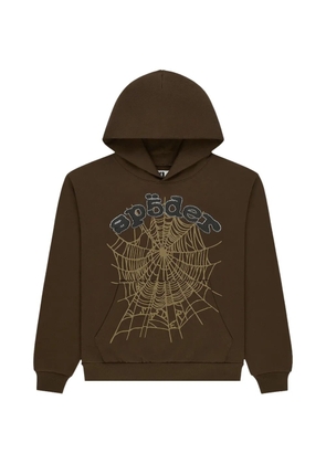 SP5DER rhinestone logo hoodie - Brown