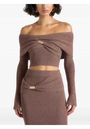 Manière De Voir Shana hardware-detail off-shoulder knit taupe top - Neutrals
