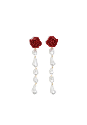 Bimba y Lola rose faux-pearl drop earrings - White