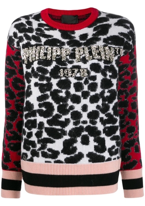 Philipp Plein animal print fringed jumper - White