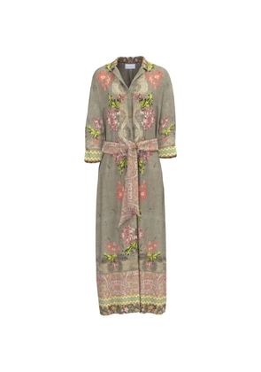 Pierre-Louis Mascia Aloe belted floral-motif midi shirt dress - Neutrals