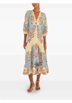 FARM Rio V-neck floral midi dress - Blue