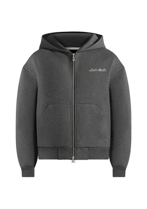 Manière De Voir Zia dual-zip logo-embroidery relaxed-fit charcoal grey hoodie