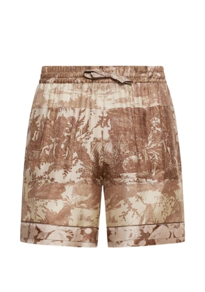 Pierre-Louis Mascia Aloe drawstring print silk shorts - Neutrals