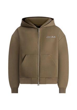 Manière De Voir Zia zip-fastening logo-embroidery relaxed-fit green hoodie