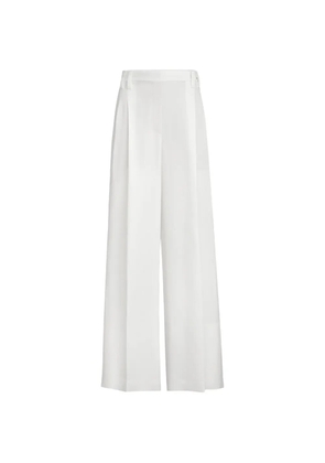 Brunello Cucinelli viscose and linen fluid twill wide trousers with monili - White