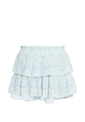 LoveShackFancy ruffled floral-print mini skirt - Blue