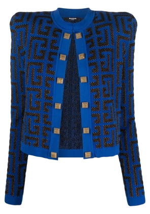 Balmain monogram jacquard cropped jacket - Blue