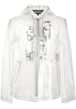 Black Comme Des Garçons slogan-print transparent jacket - Neutrals